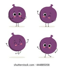 Fig. Cute fruit vector character set isolated on white