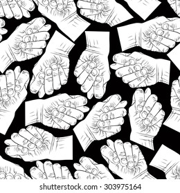 Fig fico hands seamless pattern, black and white vector background for wallpapers, textile or other designs.