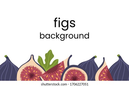 fig fresh tropic fruit banner. Cartoon color vector border, frame for design menus, cookbooks, cards, posters. Isolated illustration on a white background.