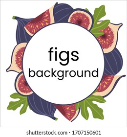 fig fresh tropic fruit banner. Cartoon color vector border, frame for design menus, cookbooks, cards, posters. Isolated illustration on a white background.