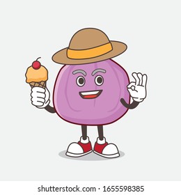 Fig Fruit cartoon mascot character holding ice cream