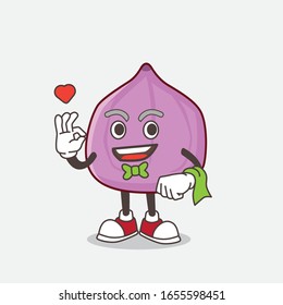 Fig Fruit cartoon mascot character working as a Waiter