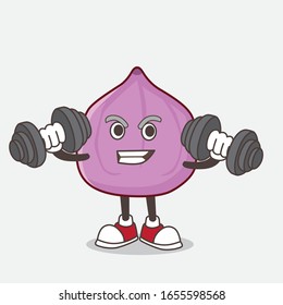 Fig Fruit cartoon mascot character on fitness exercise trying barbells