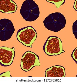 fig fruit cartoon vector pattern on the color background for banner or postcard