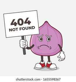 Fig Fruit cheerless face cartoon mascot character holding a 404 board