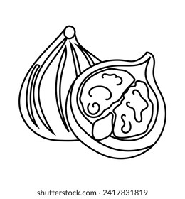 Fig, fruta en forma de doodle aislada sobre fondo blanco. Ilustración de vectores alimentarios, ingrediente de cocina, libro de colorantes en blanco y negro, materiales para niños, estudio del medio ambiente.