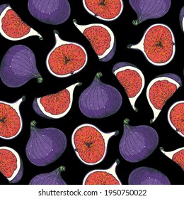 Fig fruit hand drawn package design. Vector illustration. Design, package, brochure illustration. Hand drawn fig fruits seamless pattern. Colorful