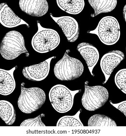 Fig fruit hand drawn package design. Vector illustration. Design, package, brochure illustration. Hand drawn fig fruits seamless pattern. Retro vintage