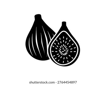 Fig fruit icon isolated on white background. Whole and cut fig fruit. Vector illustration.