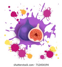 Fig Fruit Logo Watercolor Splash Design Fresh Natural Food Vector Illustration