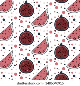 Fig fruit pattern print/background. Hand drawn, scandinavian style. Surface pattern perfect for textile fabric, garmet, wrapping paper, card, invitation, poster, diary, album, sketch book cover, etc.