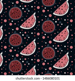 Fig fruit pattern print/background. Hand drawn, scandinavian style. Surface pattern perfect for textile fabric, garmet, wrapping paper, card, invitation, poster, diary, album, sketch book cover, etc.