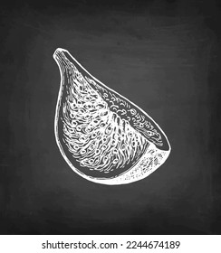 Fig fruit piece. Chalk sketch on blackboard background. Hand drawn vector illustration. Retro style.