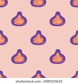 A fig fruit seamless pattern. flat vector illustration. Template for Notebook covers, pattern for wallpapers, textile or nature background. hand-drawn vector elements. Healthy natural vitamin food