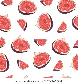 Fig fruit seamless pattern. Vector illustration. Design for cover, wallpaper, background, fabric, textile, menu cafe, packaging.