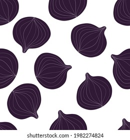 Fig fruit and seeds on red background vector hand-drawn seamless pattern. Tropical fruits, detailed hand drawn healthy food illustration. Tropical pattern for any design purposes
