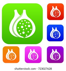 Fig fruit set icon color in flat style isolated on white. Collection sings vector illustration