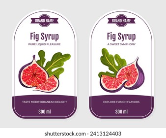 Diseño de etiquetas de jarabe de fruta Fig con plantilla de vector de hoja verde
