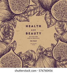 Fig fruit vintage design template. Botanical fruit. Engraved fig. Vector illustration