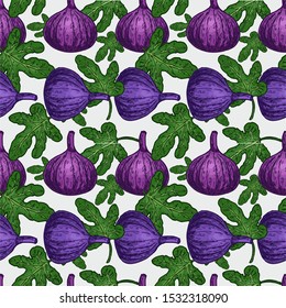 Fig fruit vintage seamless pattern. Botanical background. Engraved fig. Vector illustration