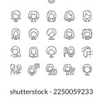 Fig hair. Woman, girl, female hair. Pixel Perfect Vector Thin Line Icons. Simple Minimal Pictogram