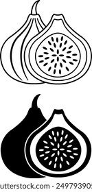 Iconos de higo. Iconos de vector blanco y negro. Comida Orgánica Natural. Dulce postre. Concepto de fruta