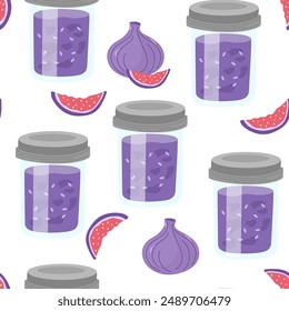 Patrón sin fisuras de mermelada de higo. Confitura, mermelada, mermelada casera. Fondo sin fin, textura, impresión para el Fondo de pantalla, textil, diseño de envoltura. Ilustración vectorial plana de color