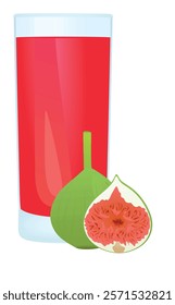 Fig juice with a fresh figs beside glass, vector