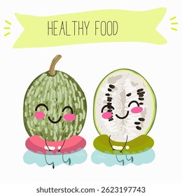 A fig leaf gourd (Cucurbita ficifolia), fruit, vegetable funny character. Vector hand drawn illistration.