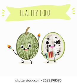 A fig leaf gourd (Cucurbita ficifolia), fruit, vegetable funny character. Vector hand drawn illistration.