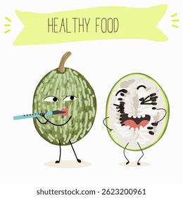 A fig leaf gourd (Cucurbita ficifolia), fruit, vegetable funny character. Vector hand drawn illistration.