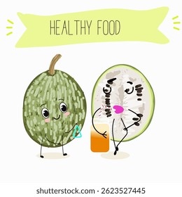 A fig leaf gourd (Cucurbita ficifolia), fruit, vegetable funny character. Vector hand drawn illistration.