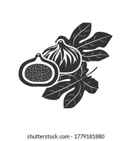 Fig with leaf icon isolated on white. Stencil fruit. Vector stock illustration. EPS 10