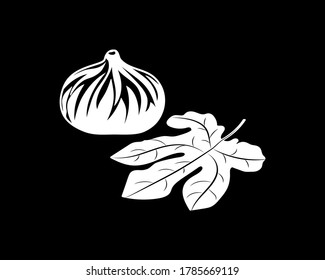 Fig with leaf icons. Stencil fruit. Vector stock illustration. EPS 10