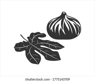 Fig con iconos de conjunto de hojas aislados en blanco. Frutos de esténcil. Ilustración de material vectorial. EPS 10