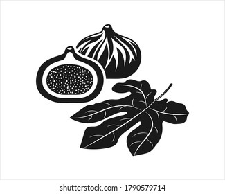 Fig with leaf set icons isolated on white. Stencil fruit. Vector stock illustration. EPS 10