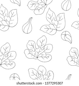Fig leaves and fruits. Seamless pattern. Hand drawn vector illustration.