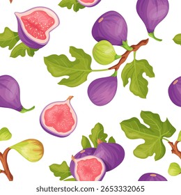 Fig pattern. Figs fruit seamless background, abstract summer tropical exotic fruit fabric cloth patterns texture wallpaper leaves nature scandinavian style neat vector illustration