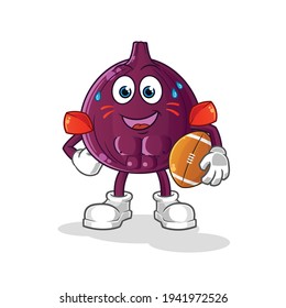 fig playing rugby character. cartoon mascot vector
