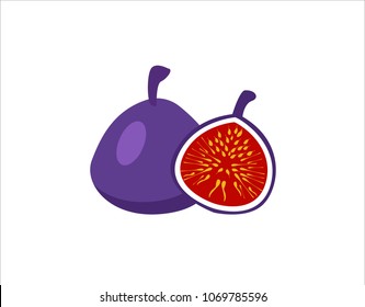  Fig, purple whole fruit and half.Summer tropical fruits for healthy lifestyle.