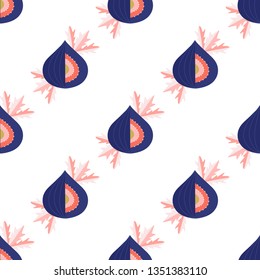 Fig seamless pattern.Fig vector drawing. Hand drawn fruit and sliced piece. Summer food flat style illustration. Great for label, poster, print, menu - Vector 