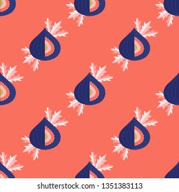 Fig seamless pattern.Fig vector drawing. Hand drawn fruit and sliced piece. Summer food flat style illustration. Great for label, poster, print, menu - Vector 