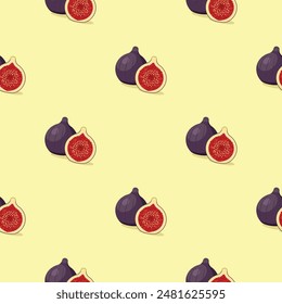 Fig seamless pattern. Vegan organic eco fruit background. vector illustration.