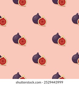 Fig seamless pattern. Vegan organic eco fruit background. vector illustration.