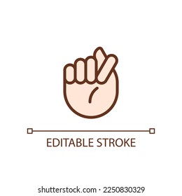 Fig sign pixel perfect RGB color icon. Offensive hand gesture. Obscene non verbal communication. Isolated vector illustration. Simple filled line drawing. Editable stroke. Arial font used