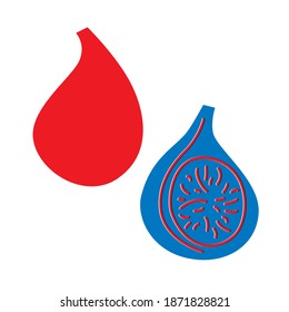 Fig and fig slice cartoon flat illustration. Vector fruit set for you design. Abstract figs illustration. Red blue summer print.