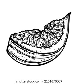 Fig slice vector icon. Vintage sketch of ripe garden fruit with tasty pulp, seeds. Monochrome outline of vegetarian plant. Piece of exotic dessert. Hand drawn illustration isolated on white