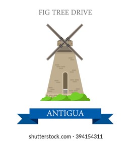 Fig Tree Drive in Antigua. Flat cartoon style historic sight attraction web site vector illustration. World countries cities vacation travel sightseeing Caribbean islands Central America collection.