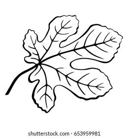 Fig Tree Leaf Black Pictogram, Outline Contour Pictogram Isolated On White Background. Vector