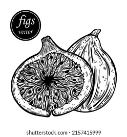 Icono de vector de encendido. Esbozo dibujado a mano de fruta mediterránea dulce. El postre es fresco entero, la mitad. Comida natural saludable, contorno exótico de bayas. Clipart botánico aislado sobre fondo blanco